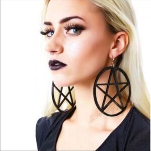 Oversize Black Pentagram Acrylic Hanging Earrings NEW